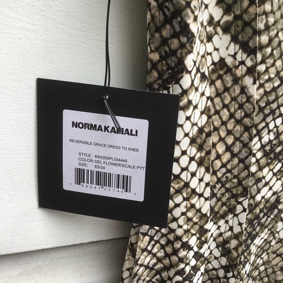 Norma Kamali reversible flared Grace knee length dress python print/flowers XS - Picture 11 of 12